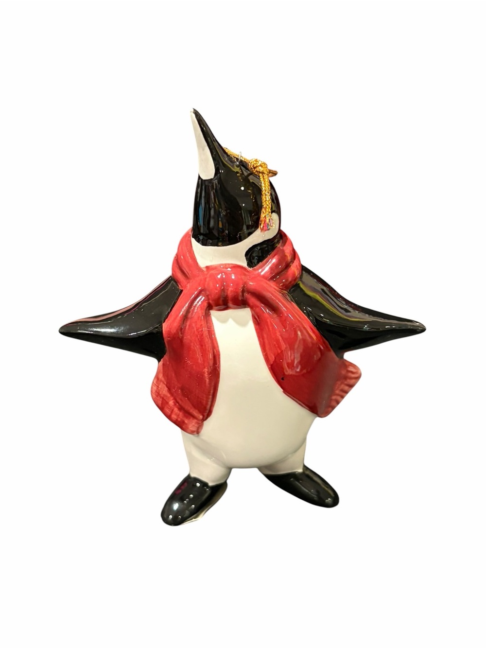 Sakura Hand-Painted Ceramic Penguin Ornament | Holiday Christmas Décor